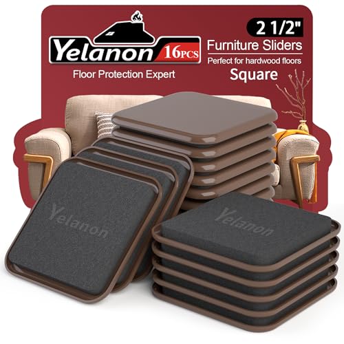 Square Furniture Sliders – 16 PCS 2.5" Floor Protectors for Furniture - Furniture Movers Sliders – Protects Floors from Scratches-Brown - size: 16pcs 2.5"brown