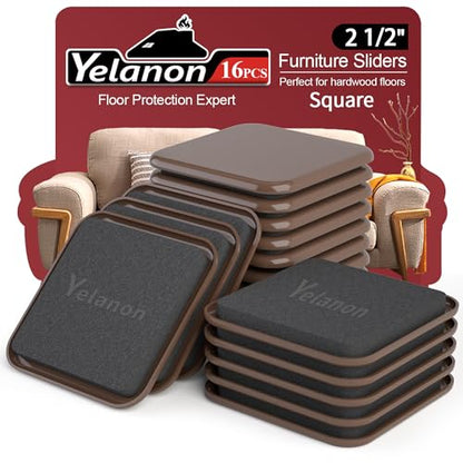 Square Furniture Sliders – 16 PCS 2.5" Floor Protectors for Furniture - Furniture Movers Sliders – Protects Floors from Scratches-Brown - size: 16pcs 2.5"brown