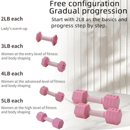 Pink Adjustable Dumbbells Set 5 LB Pair - Quick Dial System for Instant Weight Changes, Vibration Technology for Enhanced Toning, Non-Slip Handle, Space-Saving Home Gym Strength Training