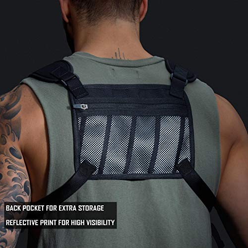 MVRK Water Resistant Running Vest Chest Pack, Phone Holder for Running, Lightweight Training Pack with Reflective Detail - color: Black