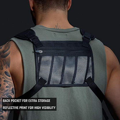 MVRK Water Resistant Running Vest Chest Pack, Phone Holder for Running, Lightweight Training Pack with Reflective Detail - color: Black