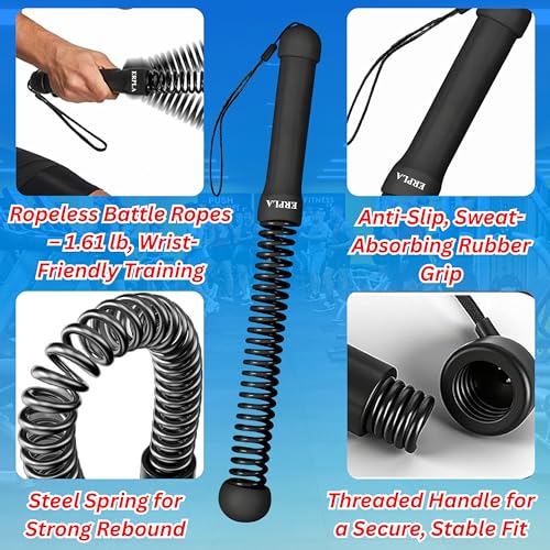 Weighted Ropeless Battle Ropes – 2PCS Cordless Battle Ropes, 5 Resistance Bands & 2 Hand Gloves for Full-Body Home Workout – Portable, Compact Exercise Gear for HIIT, Strength, and Cardio