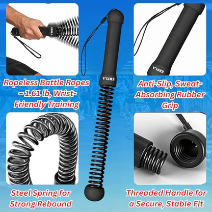 Weighted Ropeless Battle Ropes – 2PCS Cordless Battle Ropes, 5 Resistance Bands & 2 Hand Gloves for Full-Body Home Workout – Portable, Compact Exercise Gear for HIIT, Strength, and Cardio