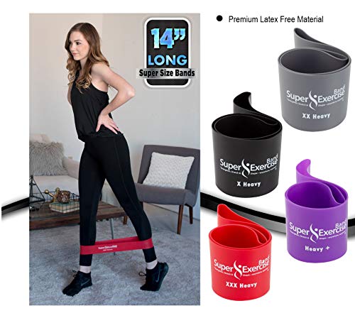 USA 14" x 3" Extra Long Latex Free Mini Loop and Flat Resistance Band 5 Set. in Light, Medium or Heavy Strength. Includes an Exclusive iPhone App, E-Book, and Carry Bag. - color: d. EXTRA HEAVY STRENGTH PURPLE Set