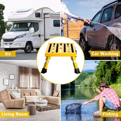 Homeon Wheels Adjustable Aluminum RV Step Stool, Folding Non-Slip Platform, Yellow - color: Yellow