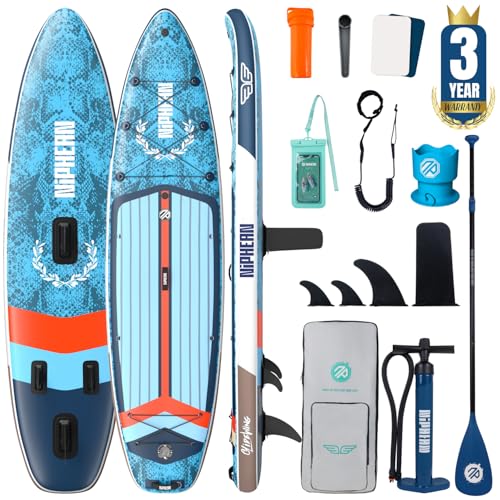 Niphean (Extra Large) Inflatable Paddle Board, SUP for 2+1 People/Family 500lbs Capacity Stand Up Paddle Board with SUP Accessories, StabilTrac Fin Non-Slip Paddleboard for Adults - color: Blue