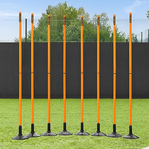 FORZA Slalom Agility Poles | Improve Endurance, Speed & Footwork | Color, Size & Rubber Base Options Available [8 Pack] - color: Orange, size: With Bases, style: 6ft