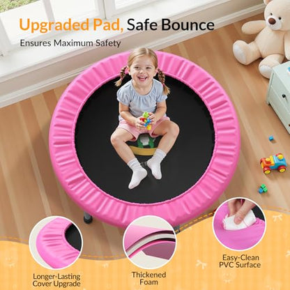 BCAN SP1 36'' Toddler Trampoline, ASTM Certified - Kids Trampoline for Ages 1-6, Foam Handle & Safe Thickened Cover, Mini Trampolines for Kids Indoor, Easy to Assemble| FED Fitness - color: Pink