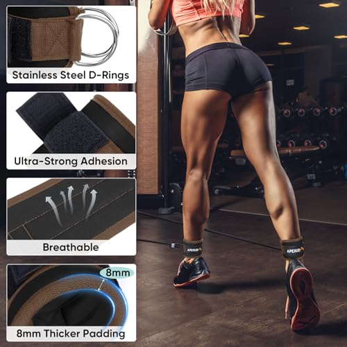 Ankle Strap for Cable Machine, Ankle Resistance Bands, Cable Kick Back Ankle Straps for Gym, Glute Workouts, Leg Extensions, Adjustable Straps with Neoprene Padding - color: Black+Mocha, style: Single
