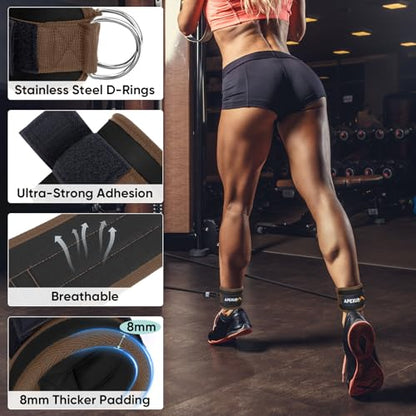 Ankle Strap for Cable Machine, Ankle Resistance Bands, Cable Kick Back Ankle Straps for Gym, Glute Workouts, Leg Extensions, Adjustable Straps with Neoprene Padding - color: Black+Mocha, style: Single