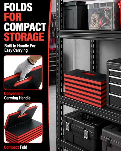 Foldable EVA Utility Mat with Handle, Heavy Duty Mechanic Mat for Kneeling, Workouts, Garages, Gardening, Camping, Picnics, Outdoor Adventures and Home Gyms, Red - color: Red