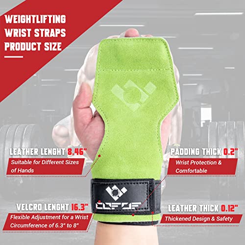 COFOF Weight Lifting Wrist Strap, Double Layer Leather Wrist Strap for Deadlift and Powerlifting, Adjustable Neoprene Padded Gym Workout Lifting Hooks (Pair) - color: Green