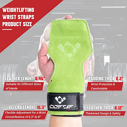 COFOF Weight Lifting Wrist Strap, Double Layer Leather Wrist Strap for Deadlift and Powerlifting, Adjustable Neoprene Padded Gym Workout Lifting Hooks (Pair) - color: Green