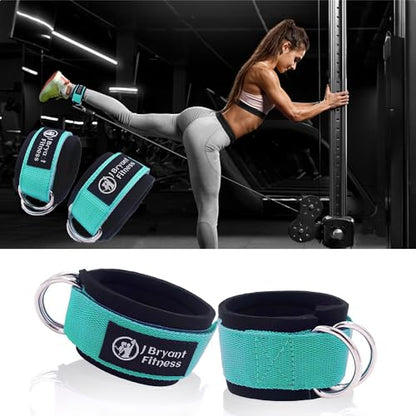 J Bryant Barbell Pad Set with 2 Ankle Straps for Cable Machines Hip Resistance Band Weight Lifting Straps Thick Cushion Hip-Thrusts Pad with Carry Bag for Squats Bench Press Workout - color: lakegreen set