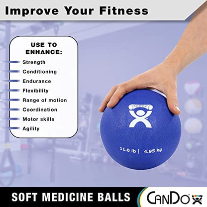 CanDo Soft Medicine Ball 7" Diameter 11lb Blue Exercise Ball for Physical Therapy and Fitness Exercises, Easy Grip Rubber Weighted Ball for Workouts - size: 11 Pound