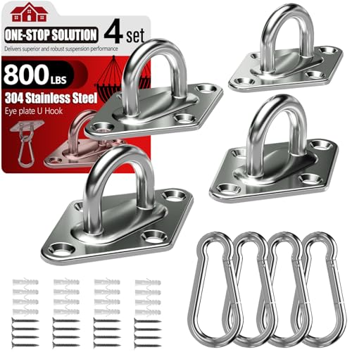 sprookber 304 Stainless Steel Pad Eye Snap Hook, M6 Ceiling Hook 800Lb,8Pcs - size: 2.3 inch, style: Rhombus