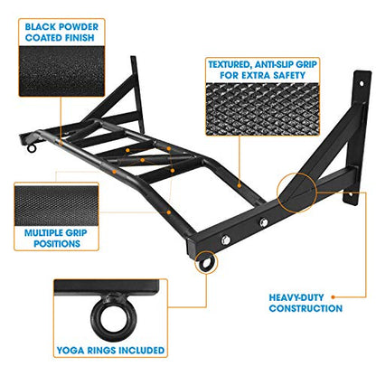 Yes4All Heavy Duty Wall Mounted Pull Up Bar – Multi-Grip Pull Up Bar Ceiling Mount / Ceiling Mount Pullup bar / Chin Up Bar for Home Gym Workout - color: D. Multi-Grip