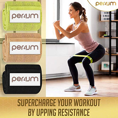 Fabric Booty Bands for Women - Resistance Set of 3 Light Medium Heavy - Non-Slip Exercise Bands for Butt Legs and Glutes Workout with Travel Bag