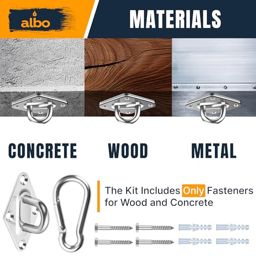 Albo Diamond Plate 2650lbs Swing Hangers 2 PCS - Heavy Duty Ceiling Mount Hooks with Snap Carabiners, 304 Stainless Steel for Wood & Concrete & Metal, Indoor Outdoor Anchor for Hammock, Yoga, TRX - size: Diamond 2pcs Silver