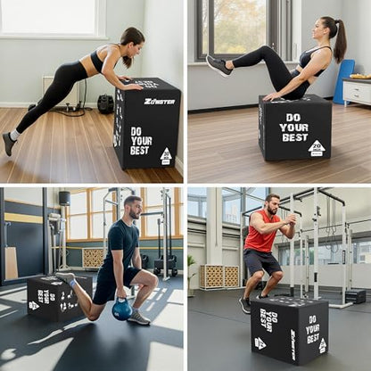 Zoomster 3-in-1 Foam Plyometric Jump Box for Home Gym Jump Training, HIIT, MMA, Weighted Stepup, Push Press and Strength Training