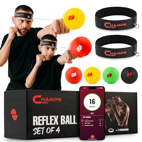 Champs MMA Boxing Reflex Ball Set with Punch Counter App – Hand-Eye Coordination & Speed Training Kit