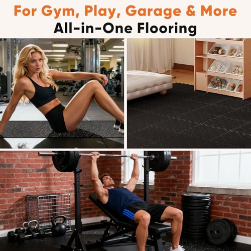 Sweetcrispy Interlocking Foam Floor Tiles - color: Black - Rubber - 6 Pcs - 24 Sq ft, size: 6 Pcs (24 Sq Ft)