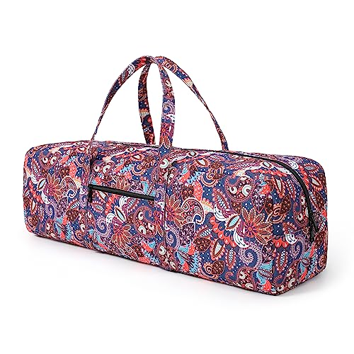 | Yoga Mat Bag | Large Yoga Mat Carrier with Wet Pocket | Yoga Gifts | Gym Tote Bag for Women - color: Navy cashew flower