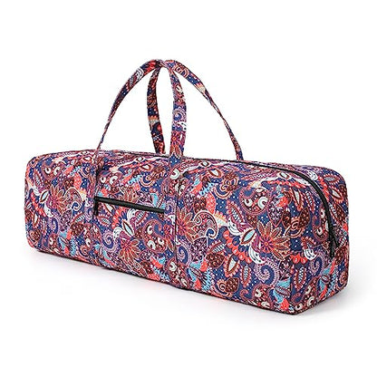 | Yoga Mat Bag | Large Yoga Mat Carrier with Wet Pocket | Yoga Gifts | Gym Tote Bag for Women - color: Navy cashew flower