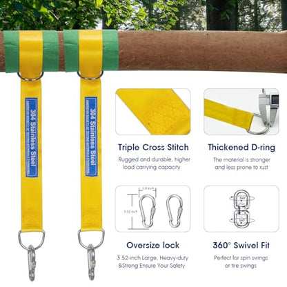 Safe Tree Swing Straps Hanging Kit with Two Alloy Carabiners 2,200lb Breaking Strength Easy and Fast Installation Swings or Hammocks (10ft-Single)