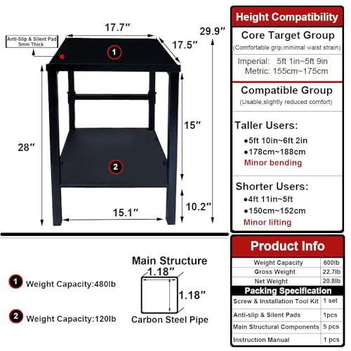 Commercial Heavy Duty Adjustable Dumbbell Stand & Kettlebell Stand, Adjustable Dumbbell Weight Rack, Kettlebell Storage Rack, Weight Rack for Garage/Home Gym/Commercial with Non-Slip Base, Anti-Tip Safety & Space-Saving Design, Weight Capacity 500/600/800
