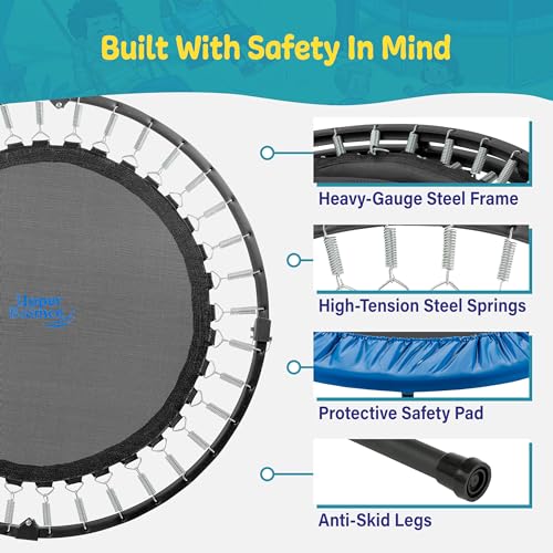 Machrus Upper Bounce Mini Rebounder Trampoline for Adults, Exercise, Indoor Fitness, Foldable Round Jumping Exerciser with Travel Carry Bag, Supports up to 220 lbs