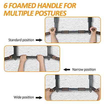 Wall Mounted Pull Up Bar and Dip Station, Heavy Duty Wall Mount Pull-up Chin Up Bar Multifunctional Home Gym Workout Indoor Exercise Equipment Support to 440 Lbs
