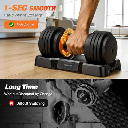TOUSAINS Adjustable Dumbbells MX55, 5 in 1 Free Weights 5-52.5 lbs Pair, 1-Second Fast Adjustment with Anti-Slip Metal Handle, Compact Home Gym Equipment for Men Women Strength Training