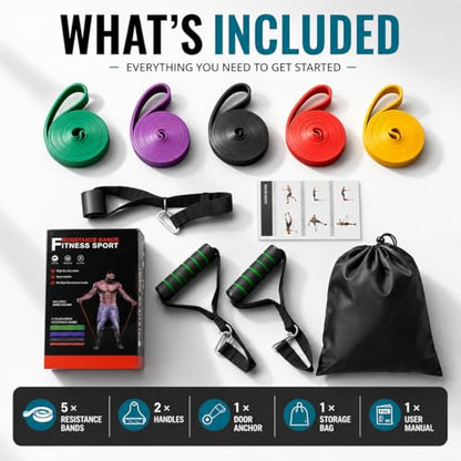 Resistance Bands Set, Anti-Snap Workout Bands with Handles, Stackable Resistance Bands for Men & Women, Home Gym Equipment with Door Anchor for Strength Training & Full Body Workout