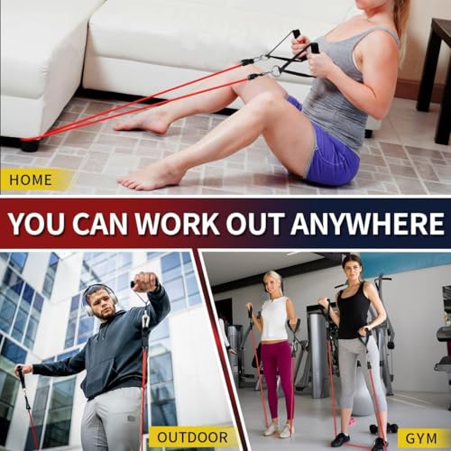 Wellesa 11Pc Resistance Bands Set for Exercise, Stretching and Workout Toning Tube Kit with Foam Handles, Door Anchor, Ankle Strap and Long Carry Bag for Men, Women