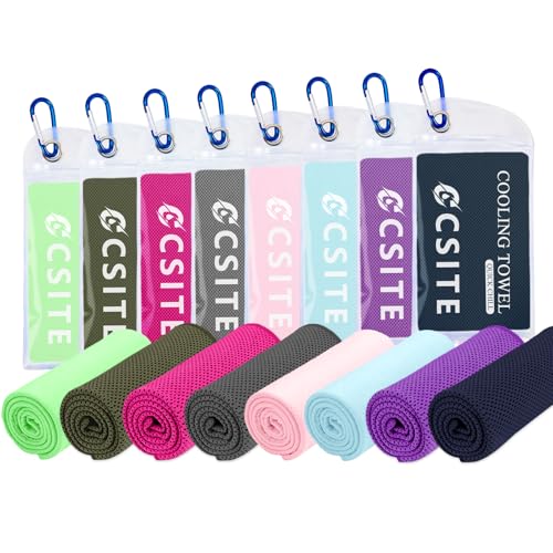 8 Pack Cooling Towels (47"x12") for Neck and Face, Ice Towel for Hot Weather, Soft Breathable Chilly Gym Towels, Microfiber Towel for Work Out, Yoga, Running, Camping & More Activities - color: Military Green/Dark Gray/Navy Blue/Purple/Rose Red/Macaron Pi