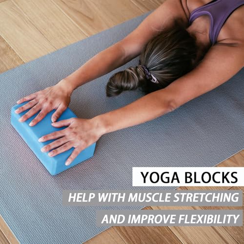 Yoga Blocks 2 Pack - Non-Slip Yoga Brick & Foam Blocks Yoga Set, High-Density Pilates Block for Stretching, Meditation, and Exercise Blocks Foam, Ideal for Deep Poses - color: Blue
