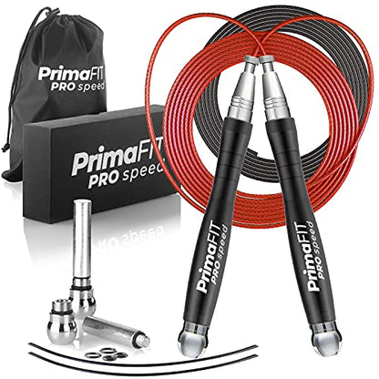Jump Rope Pro Speed Skipping Rope Adjustable Adult Jumping Rope Weighted Aluminium Handles for Double Dutch Boxing Workout Crossfit Exercise Fitness Spare Cable Weights Protectors Carry Bag - color: Black