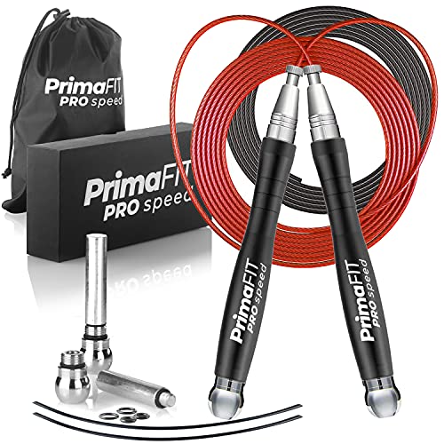Jump Rope Pro Speed Skipping Rope Adjustable Adult Jumping Rope Weighted Aluminium Handles for Double Dutch Boxing Workout Crossfit Exercise Fitness Spare Cable Weights Protectors Carry Bag - color: Black