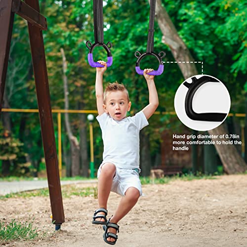Kids Gymnastic Rings Pull up Rings for Chlidren Exercise,Indoor Gym Ring,Kids Gymnastics Rings with Adjustable Straps,Load Bearing 220lb(NO Bar) - color: Purple