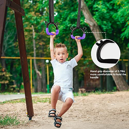 Kids Gymnastic Rings Pull up Rings for Chlidren Exercise,Indoor Gym Ring,Kids Gymnastics Rings with Adjustable Straps,Load Bearing 220lb(NO Bar) - color: Purple