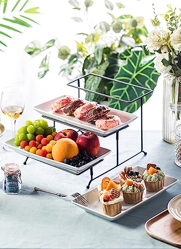 LYEOBOH 3 Tier Serving Tray, Tiered Serving Tray, Platters for Food Display - color: Black, style: 12inch Rectangle platter