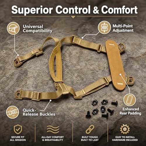 Jeeone Tactical Helmet Chin Strap, Universal Adjustable Dial 4-Point Suspension System with Bolts, for ACH Arisfit Fast MICH Bump Helmet - Tan | nylon - color: Tan