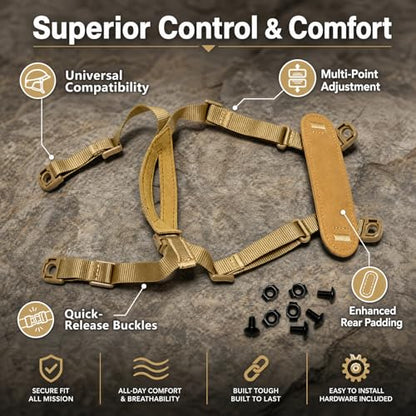 Jeeone Tactical Helmet Chin Strap, Universal Adjustable Dial 4-Point Suspension System with Bolts, for ACH Arisfit Fast MICH Bump Helmet - Tan | nylon - color: Tan