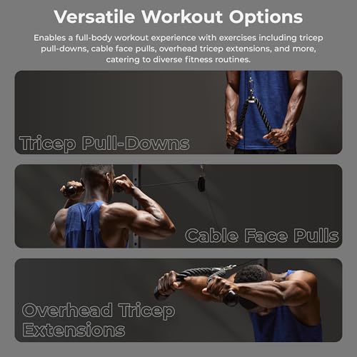 Sunny Health & Fitness Power Cage Squat Rack Upgrade Attachments, Dip Bar, Plate Bar Holder, Belt Squat, J Hook, Lat, Adapter, U Ring, Pull Up Bar, Landmine, Captain's Chair, Tricep Rope For Home Gym - style: Tricep Rope
