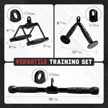 Yes4All Cable Machine Attachment, Row Handles, Tricep Rope, Straight Bar, V Bar, LAT Pulldown Accessories Load 880 LB for Home Gym - color: I.(Black) Cable Attachments Full Accessories Set