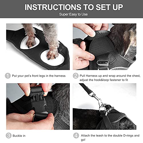 Fida Comfy Dog Harness with Leash, Soft Puppy Vest Escape Proof, Breathable Lightweight Soft Mesh, Adjustable Reflective Step-in Harness for Cat & Extra-Small Pet (XS, Black) - color: Black, size: XS (Neck:12.2"-13"; Girth:14.2"-16.1")