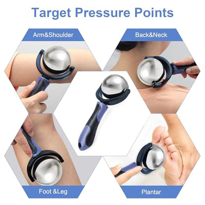 Cold Massage Roller Ball, Cold Therapy Relief, Portable Fitness Ice Roller Ball with Handle, Great Tool for Back/Neck Pain (Blue) - color: Blue
