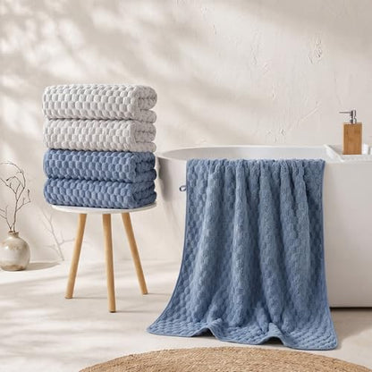 REDKISS Microfiber Bath Towels of 4-27x55 Inches Bath Towel Large, Highly Absorbent Towels for Bathroom, Quick Drying, Super Soft, Lint Free Fluffy Shower Towel for Gym, SPA, Ideal Everyday Use