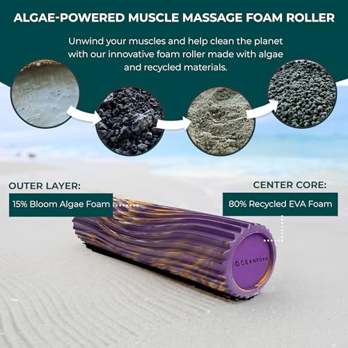 Tidal Roller - Purple, Gold & Natural Marbled - Muscle Massage Foam Roller for Back Pain & Stretching - Firm & Ergonomic Wide Wave Textured - Yoga, Athletics, Wellness - Full Size, 20" x 5" - color: Purple, Gold & Natural Marbled